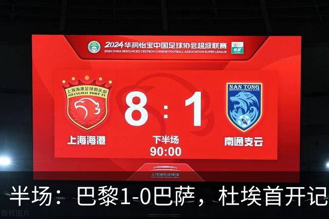 半场：巴黎1-0巴萨，杜埃首开记录，登贝莱、奥尔莫伤退